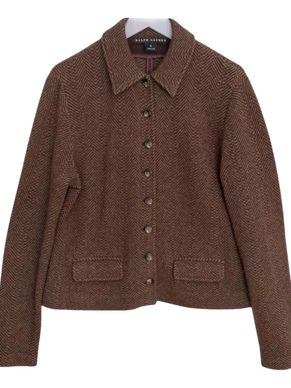Ralph Lauren Black Label brown cashmere herringbone pattern cardigan